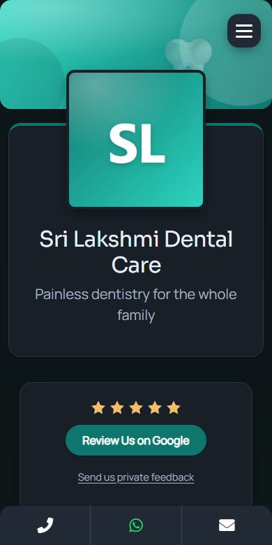 The BizGo page for Sri Lakshmi Dental Care, a dental clinic in Nagercoil, shown on a phone